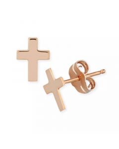 Flat Cross Stud Earrings in 14k White, Yellow or Rose Gold