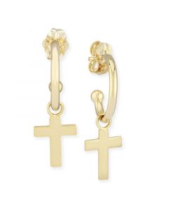 Dangle Cross Hoop Earrings in 14k Gold