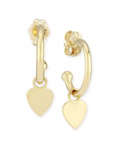 Dangle Heart Hoop Earrings in 14k Gold