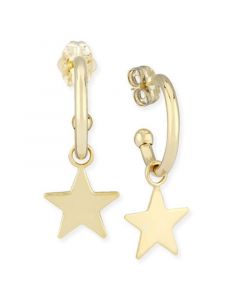 Dangle Star Hoop Earrings in 14k Yellow Gold