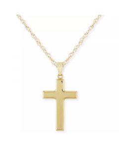 Flat Cross Necklace Set in 14k White Or Yellow Gold