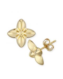 Fluer De Lis Flower Stud Earrings Set in 14k Gold (10mm)