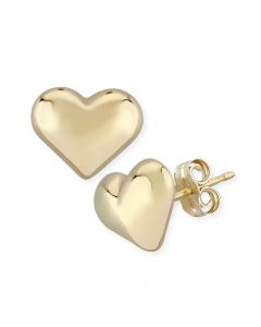 Puffed Heart Stud Earrings Set in 14k Gold (10mm)