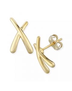 Small "X" Stud Earrings Set in 14k Two-Tone Gold (Also available in 14k Yellow Gold)