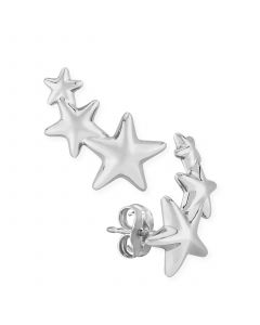 Triple Star Stud Crawler Earrings Set in 14k  White Gold