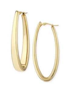 Oval Oblong Hoop Earrings Set in 14k Yellow Gold