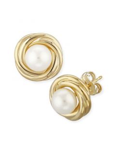 Love Knot Pearl (5 mm) Stud Earrings Set in 14k Yellow Gold