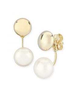 Flat Ball Pearl (8 1/2 mm) Drop Earrings Set in 14k Yellow Gold