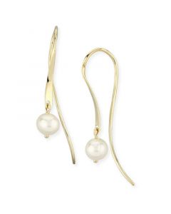 Mini Sweep Pearl (5 mm) Drop Earrings Set in 14k Yellow Gold