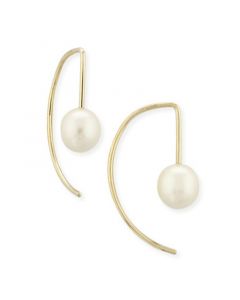 Pearl (6 mm)  Drop Threader Earrings Set in 14k Gold