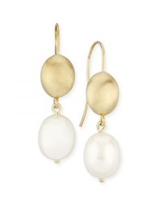 Beaded Pearl (10 x 8 mm) Drop Earrings Set in 14k Yellow Gold