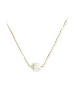 Single Pearl (10 x 8 mm) Necklace Set in 14k Yellow Gold