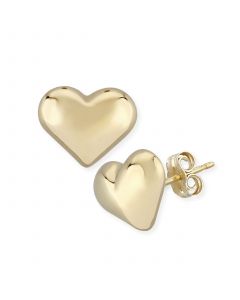 Puffed Heart Stud Earrings Set in 14k Yellow Gold (8mm)