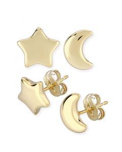 Star & Moon Stud Earrings Set in 14k Yellow Gold (8mm)