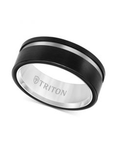 Men's Two-Tone Band in Black & White Tungsten Carbide