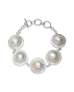 Cultured Button Blister Pearl (18-20mm) Bracelet in Sterling Silver