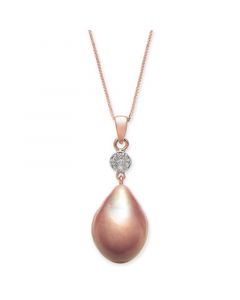 Cultured Pink Baroque Freshwater Pearl (12mm) & Diamond (1/20 ct. t.w.) Necklace in 14k Rose Gold