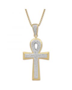 Men's Diamond Ankh 22" Pendant Necklace (1/2 ct. t.w.) in 18k Gold-Plated Sterling Silver