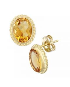 Gemstone Twist Gallery Stud Earring in 14k Yellow Gold