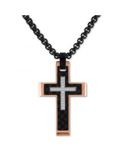 Diamond Cross 22" Pendant Necklace (1/10 ct. t.w.) in Stainless Steel, Black Carbon Fiber, Created for Macy's