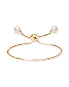 Cultured Freshwater Pearl (7 x 9mm) Bolo Bracelet in 18k Gold-Plated Sterling Silver