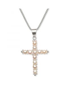 Cultured Freshwater Pearl (3-1/2mm) Cross 18" Pendant Necklace in Sterling Silver