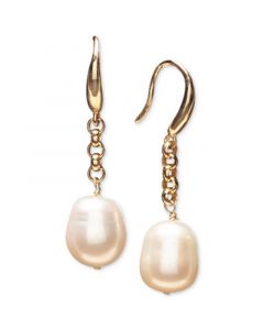 Cultured Freshwater Pearl (9-1/2mm) Link Drop Earrings in 18k Gold-Plated Sterling Silver