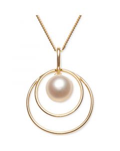 Cultured Freshwater Pearl (8mm) Double Loop 18" Pendant Necklace in 18k Gold-Plated Sterling Silver