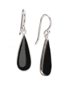 Onyx (20 x 8mm) Elongated Teardrop Drop Earrings in Sterling Silver