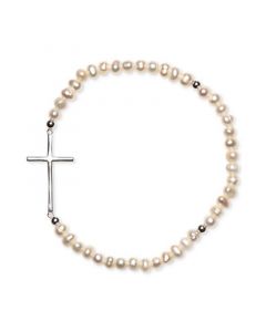 Cultured Freshwater Pearl (3-4mm) East-West Cross Stretch Bracelet in Sterling Silver