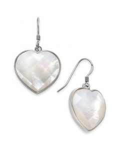 Mother-of-Pearl Heart Drop Earrings in Sterling Silver