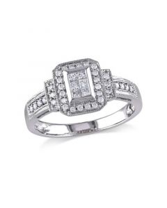 Princess and Round Certified Diamond (1/3 ct. t.w.) Halo Engagement Ring in 14k White Gold