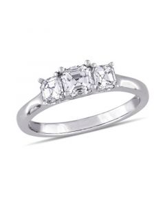 Asscher- Cut Certified Diamond (1 ct. t.w.) 3- Stone Engagment Ring in 14k White Gold