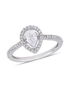 Pear-Cut Floating Certified Diamond (3/4 ct. t.w.) Halo Engagement Ring in 14k White Gold