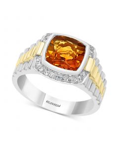 EFFY® Men's Sahara Citrine (2 1/2 ct. t.w) and Diamond (1/4 ct. t.w.) Ring in Silver and 18k Yellow Gold Plated Sterling Silver