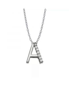 Cubic Zirconia Initial Pendant Necklace in Sterling Silver