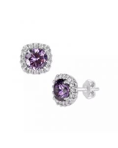 Multi Colored Cubic Zirconia Cushion Shape Stud Earring in Sterling Silver