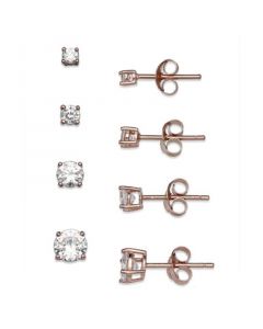 Cubic Zirconia 4-Pc. Set Graduated Stud Earrings in 18k Yellow or Rose Gold  over Sterling Silver