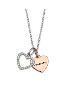 Cubic Zirconia Mom Heart Pendant 18" Necklace in Sterling Silver and 18k Rose Gold Over Sterling Silver