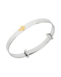 Children's Diamond Accent Central Cross Expander Bangle Bracelet in Sterling Silver and 14K Gold over Sterling Silver