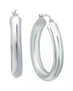 Medium Tube Hoop Earrings in Sterling Silver, 1.1", Created for Macy's