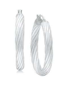 Medium Rounded Twist Hoop Earrings in Sterling Silver, 1.1", Created for Macy's