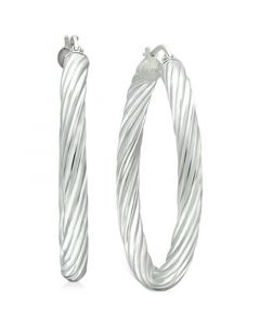 Medium Twisted Tube Hoop Earrings in Sterling Silver, 1.57", Created for Macy's