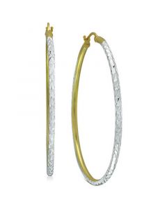 Medium Two-Tone Textured Hoop Earrings in Sterling Silver & 18k Gold-Plate, 1.37", Created for Macy's