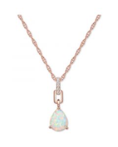 Opal (5/8 ct. t.w.) & Diamond (1/20 ct. t.w.) 18" Pendant Necklace in 14k Rose Gold