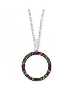 EFFY® Multi-Gemstone (1/3 ct. t.w.) Circle 18" Pendant Necklace in Sterling Silver