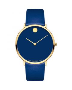 Swiss Modern Blue Leather Strap Watch 40mm