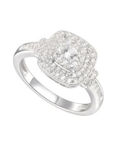 3/4 ct. t.w. Round & Baguette Shape Diamond Ring in 14k White Gold