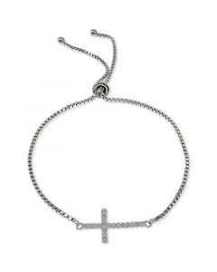 Cubic Zirconia East-West Cross Bolo Bracelet in Sterling Silver, Created for Macy's