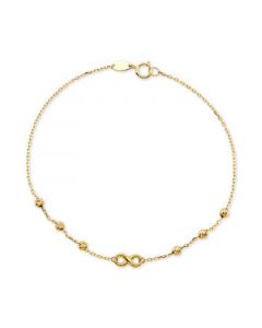 Diamond Infinity & Textured Bead Link Bracelet in 10k Gold